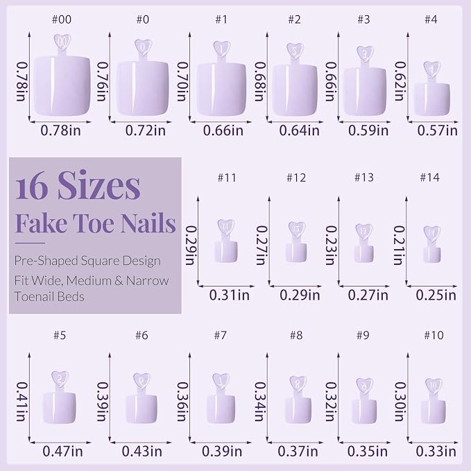 AddFavor 160pcs Purple Press on Toenails for Women, Full Cover Fake Toe Nail Tips with Adhesive Tabs, Artificial Pedicure Toe Nail Press ons, Purple False Toenail Press ons