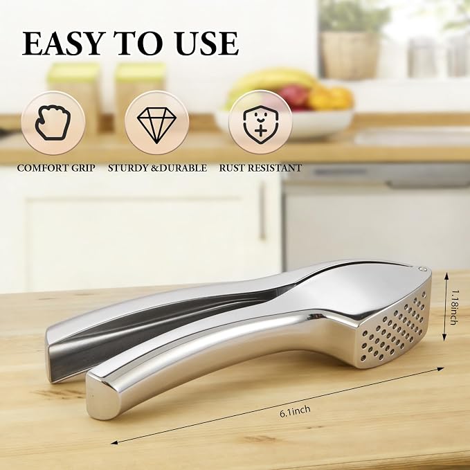 Garlic Press Crusher Mincer, Heavy Duty Kitchen Tool, Dishwasher Safe
