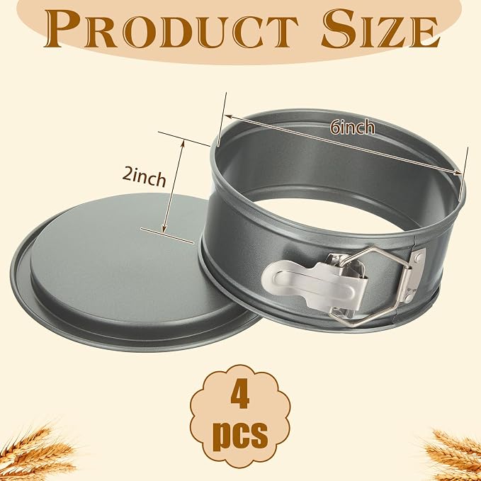 4 Pcs 6 Inch Non-stick Springform Pan with Removable Bottom Carbon Steel Cheesecake Pan Round Cake Pans Spring Form Cake Mold for Baking, Gray