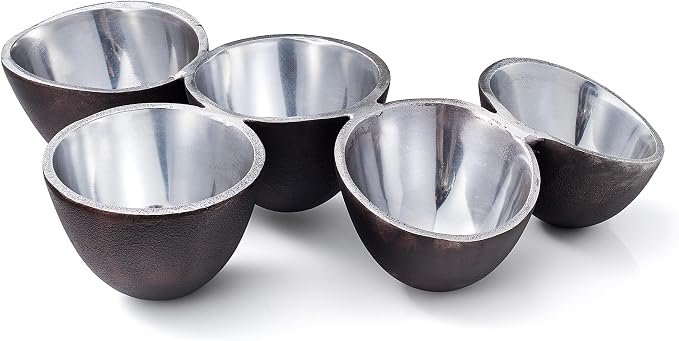 5 Cluster Decorative Bowls Dark Matte Bronze/Black & Chrome Silver Snack Tray Bowl Chip & Dip Serving Piece Strong Centerpiece Beautiful Room Accent & Entertaining Parties Home Decor Wedding Gifts 15"