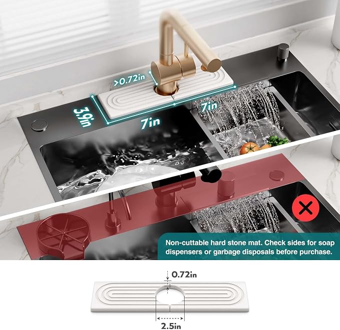 Diatomite Kitchen Faucet Mat - 14Inch Water Absorbing Stone Tray for Sink, Stone Fast-Drying Faucet Mat for Kitchen Counter Sink Accessories (Light Grey, 14'' x 3.9'')