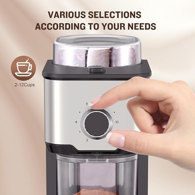 AYCHIRO Burr Coffee Grinder, Adjustable Coffee Bean Grinder Electric with 14 Grinding Settings,2-12 Cups for Espresso, Drip Coffee and French Press