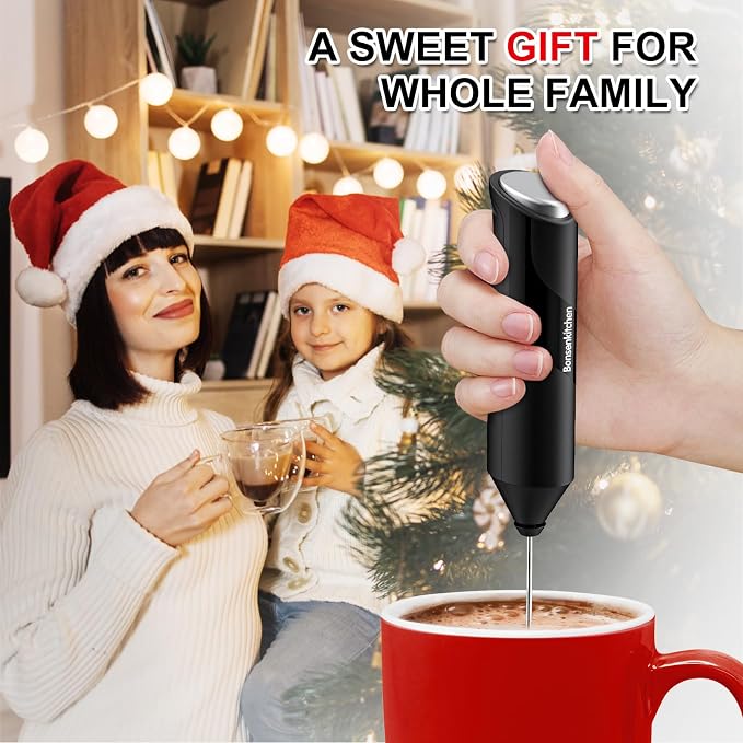 Bonsenkitchen Milk Frother for Coffee, Battery Operated （Not Iincluded) | Fast Handheld Drink Mixer with Stainless Steel Whisk, Powerful Hand Frother, Creates Rich Foam