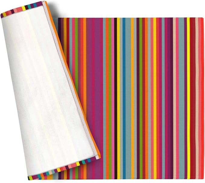 Bright Colorful Striped Placemats Set of 6, 12x18 Inch Rainbow Colored Geometric Pattern Table Mats for Holiday Party Kitchen Dining Room Decoration