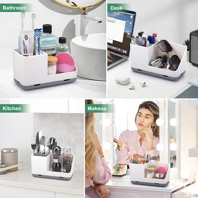 Toothbrush Holders for Bathrooms, Toothbrush and Toothpaste Holder (Grey) | Easy To Clean, Drainage, Non-Slip, Detachable, Kids Electric Toothbrush Organizer for Bathrooms Countertop Organizer