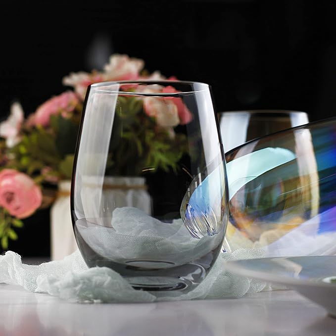LUXU Wine Glasses Large Stemless Wine Glasses,20 oz,Set of 4 | Grey Juice Drinking Glasses,No Stem Glass Beverage Cups,All-Purpose Water Glasses for Ice Coffee,Tea,Red or White Wine
