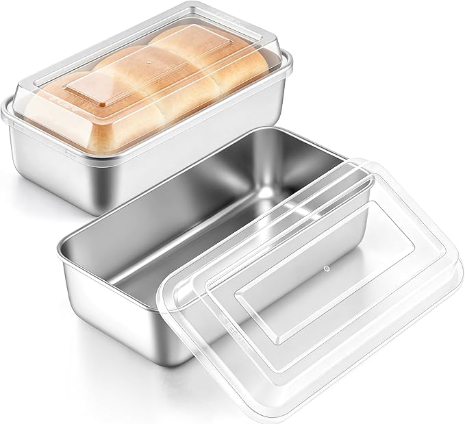 E-far Loaf Pan with Lids, 9 x 5 Inch Stainless Steel Bread Pans Set of 2 | for Homemade Bread, Rectangle Baking Tins for Sourdough, Meatloaf, Banana Cake, Nontoxic & Dishwasher Safe
