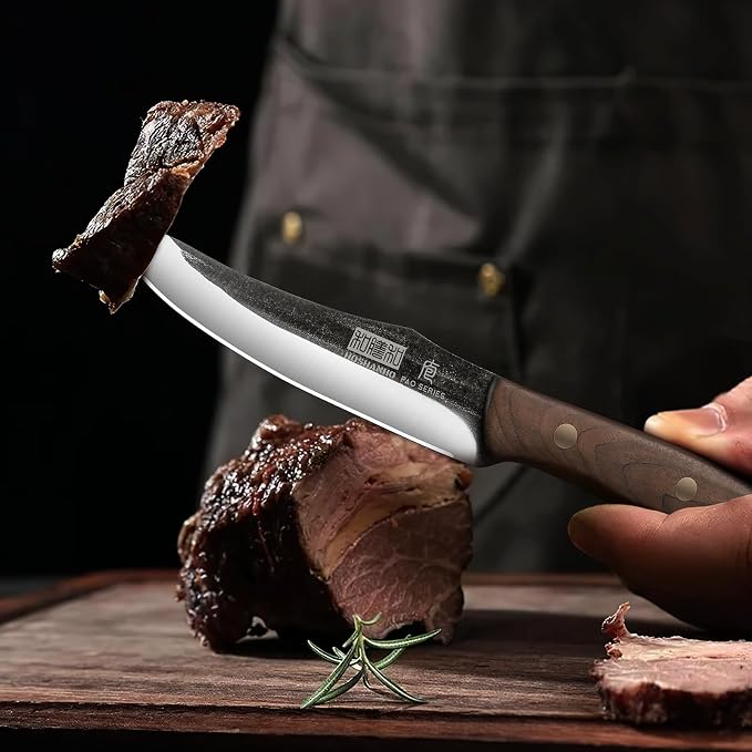 HOSHANHO Steak Knives Set of 6, Sharp 4.5" Non Serrated Steak Knife Set | Hand Forged High Carbon Steel Dinner Steak Knives with Full Tang Wood Handle, Gift with Men