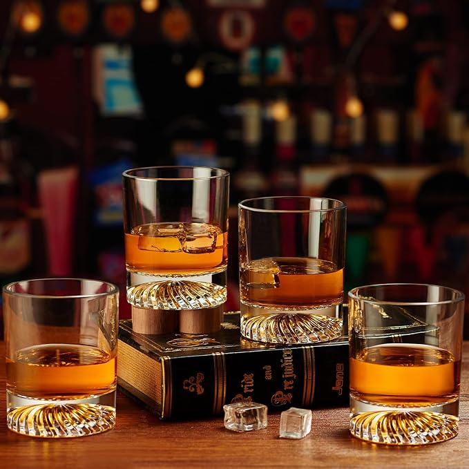 OPAYLY Whiskey Glasses Old Fashioned Glasses Set of 4 12oz Rocks Glasses Gift for Men Women Drinking Bourbon Scotch Cocktails Rum Cognac Vodka at Home Bar