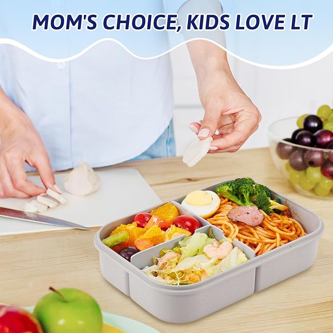 MISS BIG® Bento Lunch Box for Kids, 1150ml, 3 Compartments, Gray | Gray kids lunch box with 3 compartments for daycare meals, school snacks, picnic food, and travel.