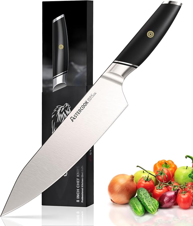 Astercook 8 Inch Professional Kitchen Chef Knife | German High Carbon Stainless Steel, Ultra Sharp, Ergonomic ABS Handle, Gift Box Included, mothers day gifts for wife