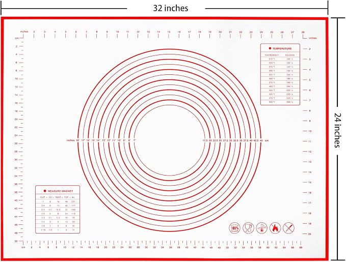 Yansumi silicone pastry non stick baking mat with measurement fondant mat with three sizes for silicone baking mat, counter mat, dough rolling mat,fondant/pie crust mat (Red, 32"L x 24"W)