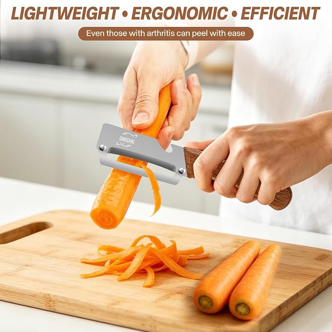 MultiFunctional Vegetable Peeler, Non-Slip Wooden Handle with Sharp Stainless Steel Blade, Built-in Bottle Opener - Perfect Kitchen Peeler For Veggie, Fruit, Potato, Carrot, Apple