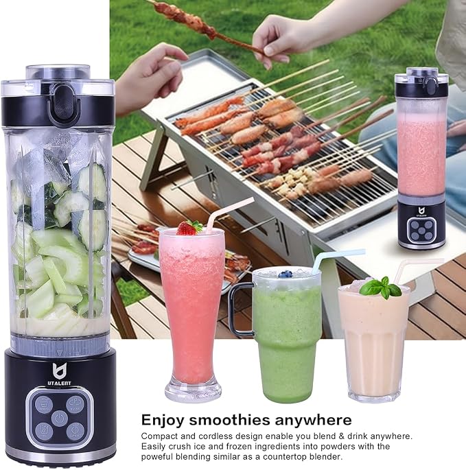 UTALENT Cordless Portable Blender, Ice Crush, 700W Motor, 25oz Cup, 4 Mode | 700W Brushless Motor, USB-C rechargeable, Long-lasting, 25oz Tritan cup, Leakproof lid with sip spout, Dishwasher Safe Parts