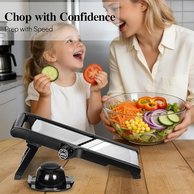 Mandoline Slicer, Adjustable Stainless Steel Vegetable Slicer for Kitchen | Mandoline Food Slicer for Vegetable, Onion, Potato, Fruit French Fry, Send Cut Proof Gloves & Cleaning Brush, Dishwasher Safe