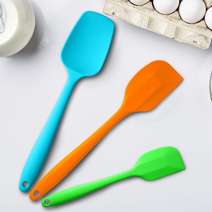 3-Piece Silicone Spatula Set, 600°F Heat Resistant, Multicolored | Stainless Steel Core, Silicone Rubber Spatulas for Nonstick Pans, Spatula, Spoonula and Mini Spatula for Cooking and Baking
