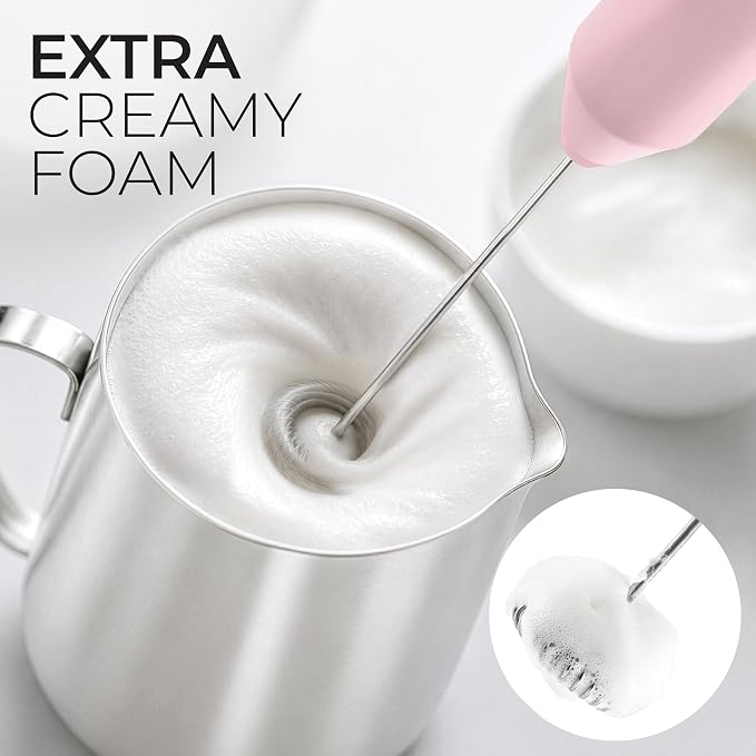 Zulay Kitchen Powerful Milk Frother AA Batteries Included – Ultra Fast Handheld Drink Mixer with Stainless Steel Whisk Stirrer for Coffee, Protein, Matcha & More, Frother Wand Electric Frothmate