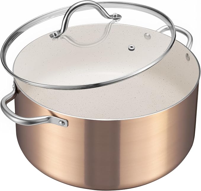 BEZIA 6 Quart Nonstick Stock Pot with Lid, Induction Compatible Cooking Pot | Soup Pot with PFOA Free Granite Coating, All Stovetops Compatible, Oven & Dishwasher Safe, Perfect for Soup, Sauce, and Pasta