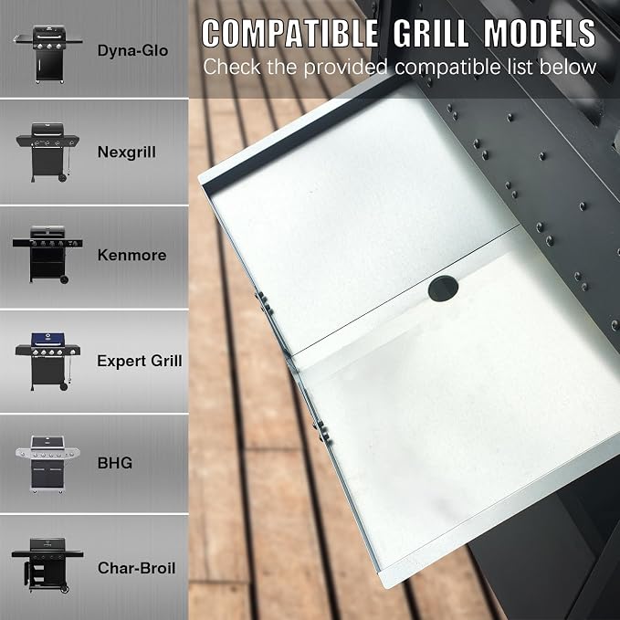 BBQCuker Universal Grease Tray with Catch Pan for Nexgrill, Dyna-Glo, Expert Grill, Kenmore, BHG and Grill Replacement Parts, Adjustable 24"-30" Drip Pan for 4/5 Burner Gas Grill