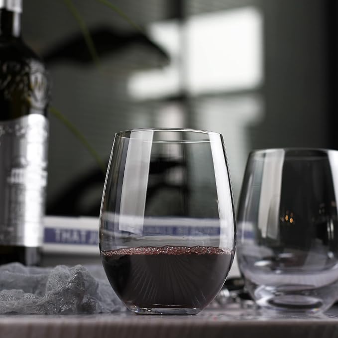 LUXU Wine Glasses Large Stemless Wine Glasses,20 oz,Set of 4 | Grey Juice Drinking Glasses,No Stem Glass Beverage Cups,All-Purpose Water Glasses for Ice Coffee,Tea,Red or White Wine