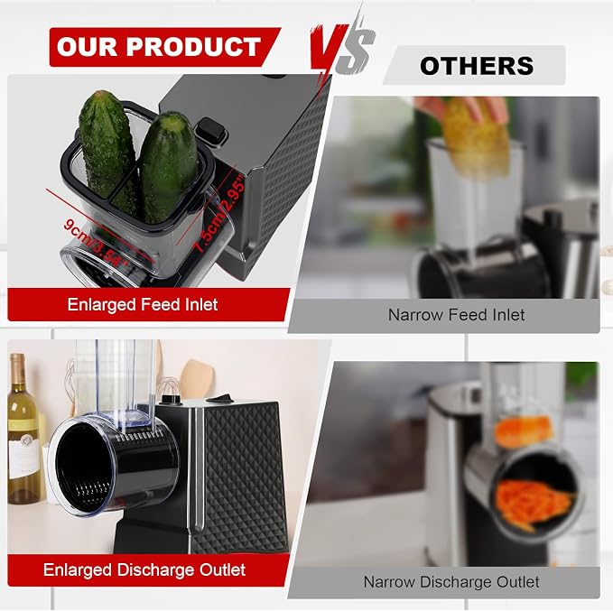 YOTAN Electric Cheese Grater, 250W Cheese Shredder with 6 Stainless Blades | One-touch Operation, Interchangeable, Electric Food Slicer for Cheese, Vegetable, Potatoes, Nuts and Meal Prep, Easy to Clean