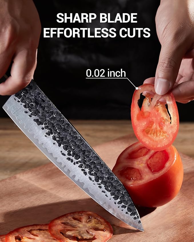 8" Japanese Knife, Hand-Forged Ultra Sharp Chef Knife Gifts for Men | 5-Layer High Carbon 9CR18MOV Steel Kitchen Knife with Rosewood Handle for Home Cooking/BBQ, Unique Birthday Gifts for Dad/Mom