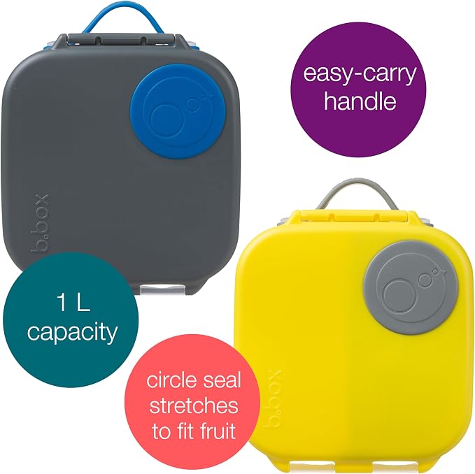 b.box Mini Lunch Box 2-Pack, Snack Containers for Kids, Lunch Box Kids | Bento Box for Kids, Sanck Box, Lunch Containers, Leakproof, Dishwasher Safe, PFAS + BPA Free, Ages 3+ — Lemon + Slate