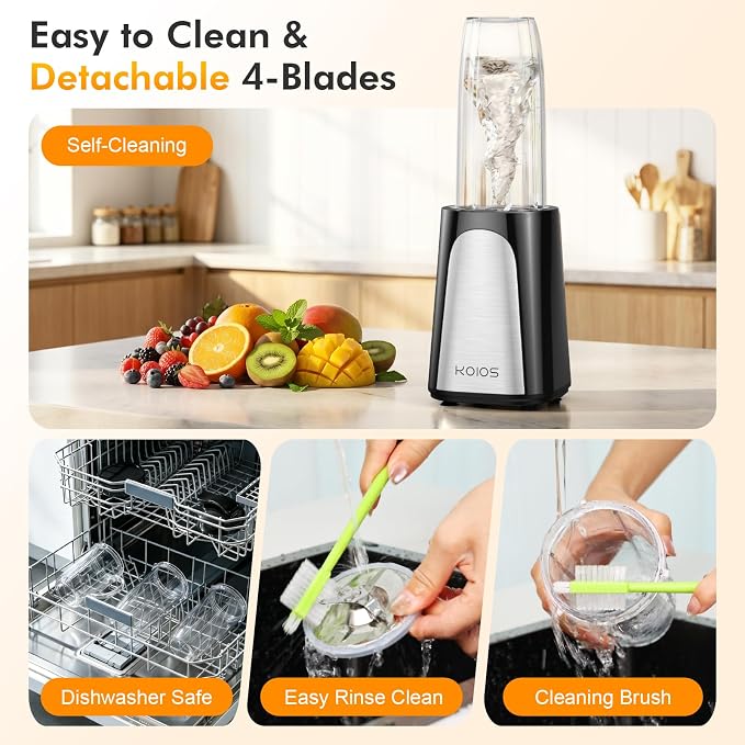 KOIOS 1000W Smoothie Blender, 15-in-1 Single Serve Set, Press-Twist Design | Personal Blender & Kitchen Countertop Smoothie Maker with 2x24oz+17oz Cup, Detachable 4-Blade, Frozen Drinks, Protein Shakes
