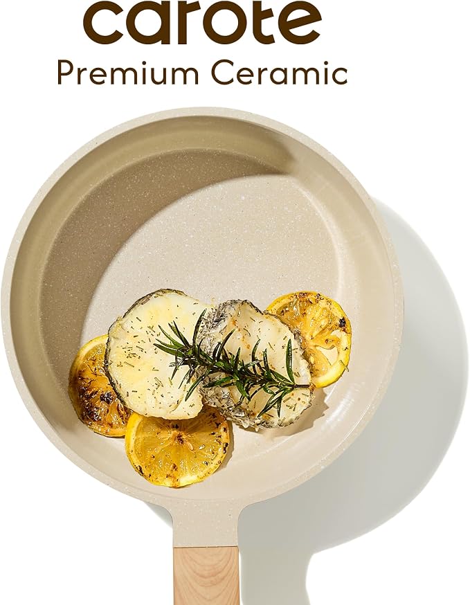 CAROTE Ceramic Nonstick 1.5Qt & 2.5Qt Sauce Pan Sets with Lid | Kitchen Non Toxic Cookware Set with Stay-cool Handle, All Stovetops Compatible, PFOA Free, Easy to Clean
