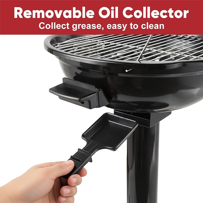 Electric Grill Outdoor, CUSIMAX Electric BBQ Grill, Portable BBQ with Lid | For Cookouts, BBQ Gatherings, Small Spaces, Adjustable Heat, Double Layer Design, Removable Stand Grill, Oil Collector, 1600W