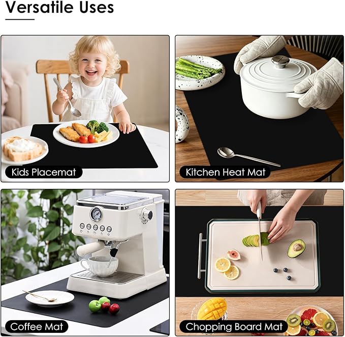 Silicone Mat for Kitchen Worktop Protector, 23.6x15.7 In, Black | BPA Free, Heat Resistant -40°F To 482°F, Versatile Mat for Dough Rolling, Kneading, Crafts, and Worktop Protection, Cuttable