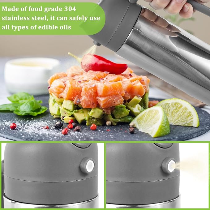 2 in 1 Oil Dispenser and Oil Sprayer, 304 Stainless Steel Oil Dispenser Bottle, 500ml Oil Sprayer for Cooking, Refillable Food-grade Oil Mister for Air Fryer, Salad, Frying, BBQ, Home Kitchen Gadget