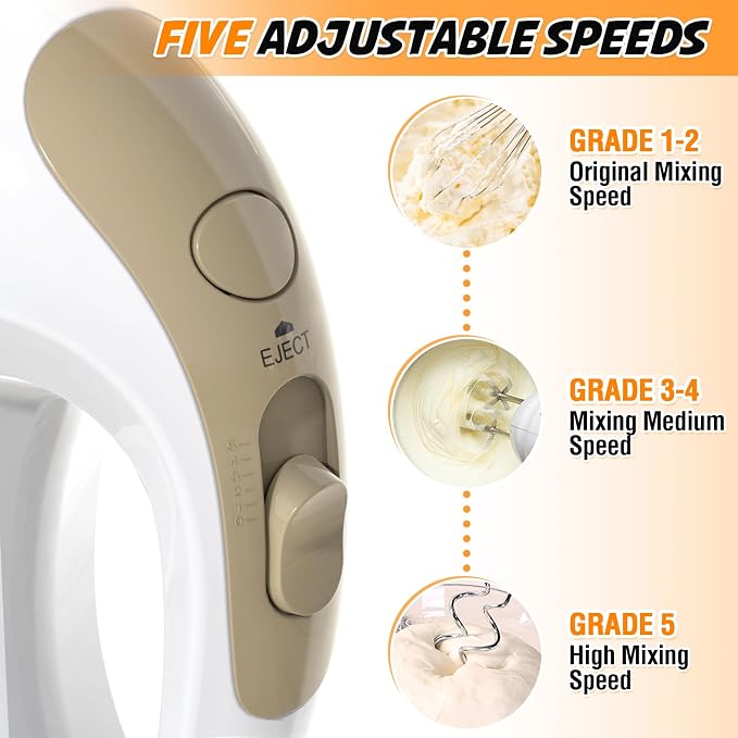 Showvigor Electric Hand Mixer with 5 Stainless Steel Whisks,5 Speed, White | Portable Kitchen Mixer Electric Whisk, Food Beater for Whipping Mixing Cookies
