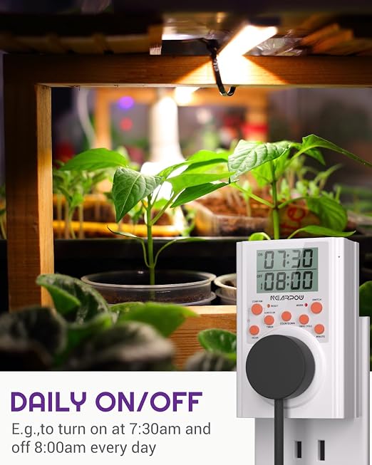 NEARPOW Infinite Cycle Digital Timer Outlet Switch, Programmable 3-Prong | Multifunctional Plug-in Electrical Timer, Energy-Saving Power Switch, Heavy Duty 15A/1800W for Household Appliances