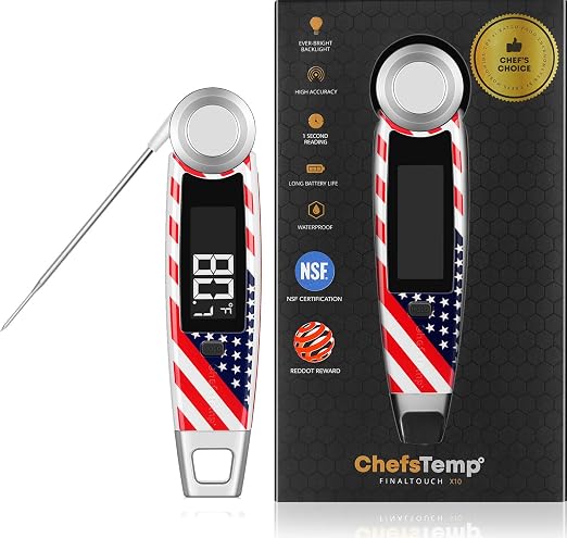 Finaltouch X10 Instant Read Digital Meat Thermometer NSF Certified | Waterproof Professional for Cooking Grill BBQ Candy Oil with Rotating Probe & Backlit Display (Patriotic Limited Edition)