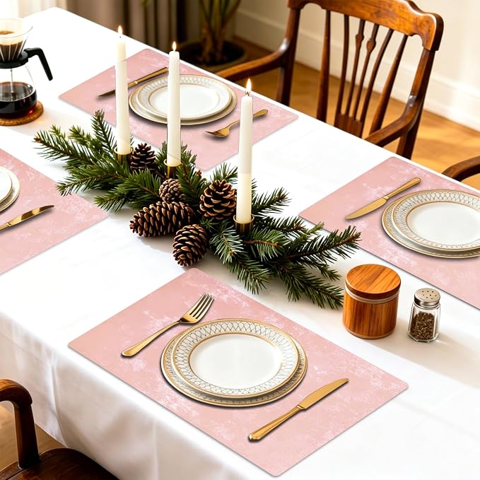 Faux Leather Placemats Set of 4, 11.8"x17.7", Rose Pink | Reversible Table Mats, Waterproof, Stain & Heat Resistant, Easy Clean for Dining, Gatherings, Outdoor