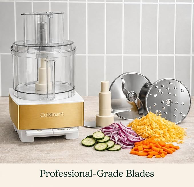 Cuisinart Food Processor 14-Cup Vegetable Chopper for Mincing, Dicing, Shredding, Puree & Kneading Dough, White/Gold Stainless Steel, DFP-14WGY