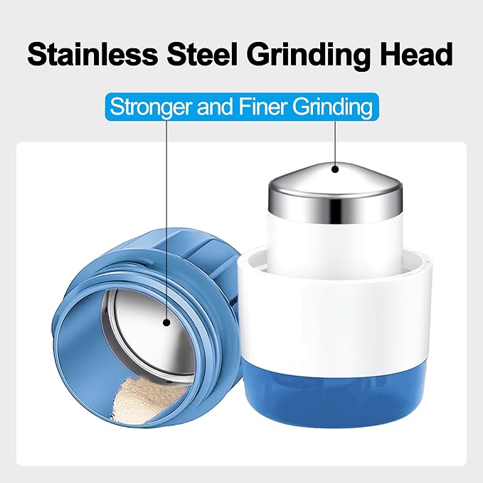 DUBSTAR 3-in-1 Pill Crusher Fine Powder Pill Grinder Pill Cutter Blue | Pill Crushers for Elderly and Pet with Pill Storage and Brush, Pill Splitter for Small or Large Pills