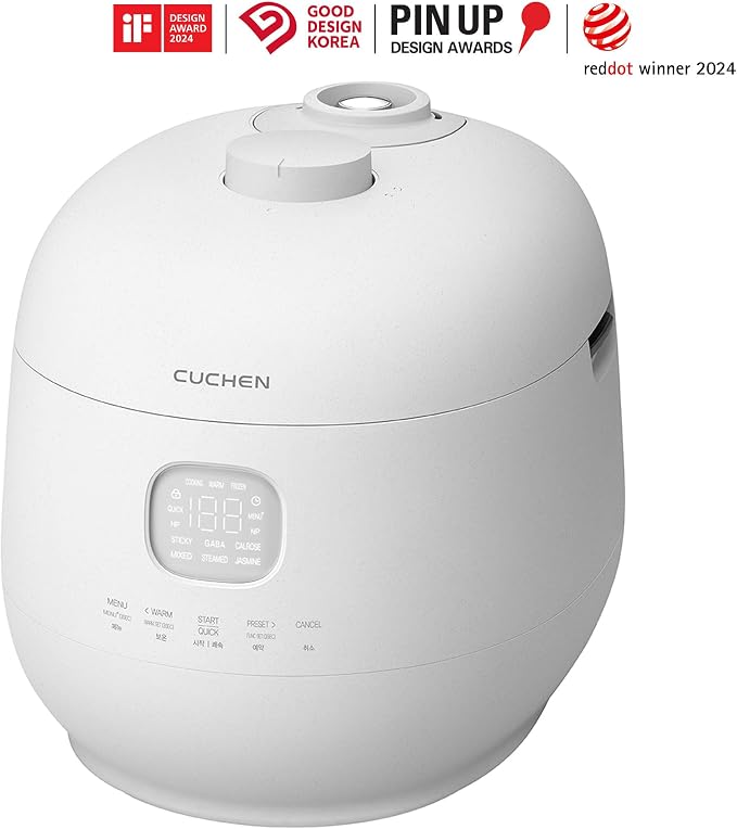 Cuchen 6-Cup Premium IH Pressure Rice Cooker with 304Ti Stainless Steel Inner Pot, Dual High/Non-Pressure Modes, Voice Guide & Auto Steam Clean, White (CRH-TWS0610PWUS)