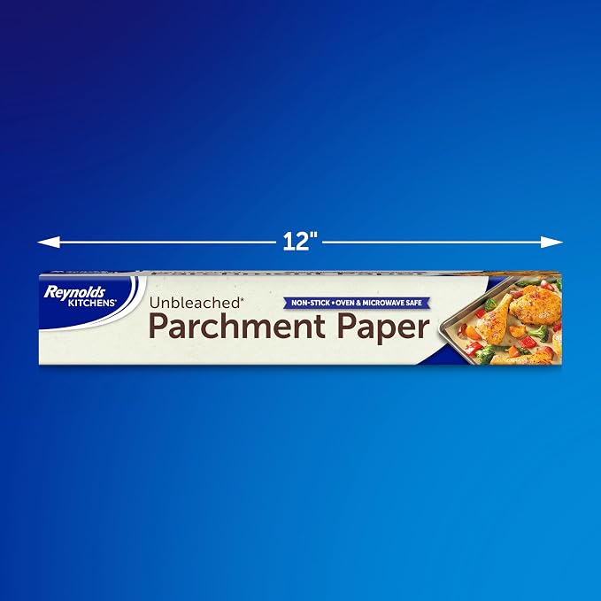 Reynolds Kitchens Unbleached Parchment Paper Roll, 45sq ft | Chlorine-Free, Nonstick Baking Parchment Paper, Microwave and Oven Safe To 425F, Fits Standard Baking Sheets, 12 in x 45 ft