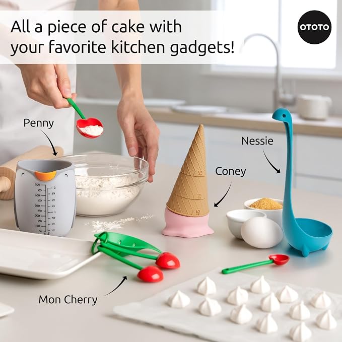 OTOTO Coney Ice Cream Measuring Cups Set – Detachable Plastic Measuring Cup Set for Baking & Cooking, Cute Measuring Cups for Liquid, Cute Baking Supplies, Kitchen Gadgets, Baking Gifts