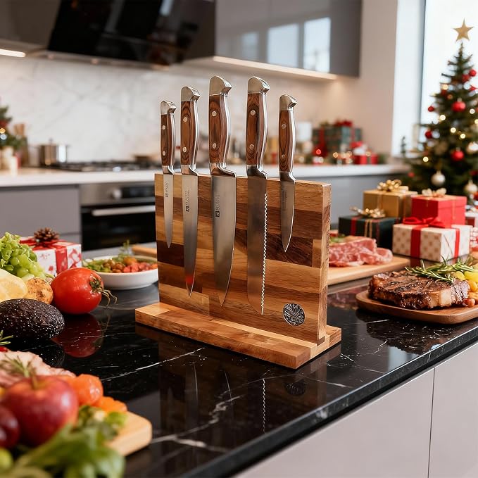 Magnetic Knife Block Set, Double Sided Magnetic Knife Holder with Knives