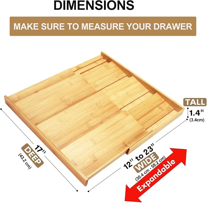 Bamboo Spice Drawer Organizer, 4-Tier Spice Rack for Cabinet | 12"-23" Expandable,No Assembly,Seasoning Storage Insert,(Need 3.1” Deep Drawer) Spice Organizer for Drawer,Jars Not Included