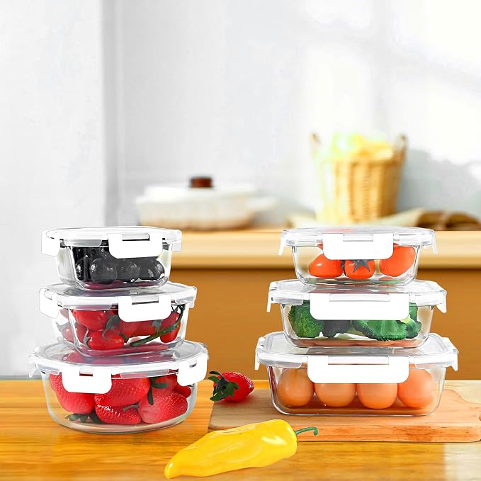 30 Pieces Glass Food Storage Containers Set, Glass Meal Prep Containers Set with Snap Locking Lids, Airtight Glass lunch Containers, Microwave, Oven, Freezer & Dishwasher,White