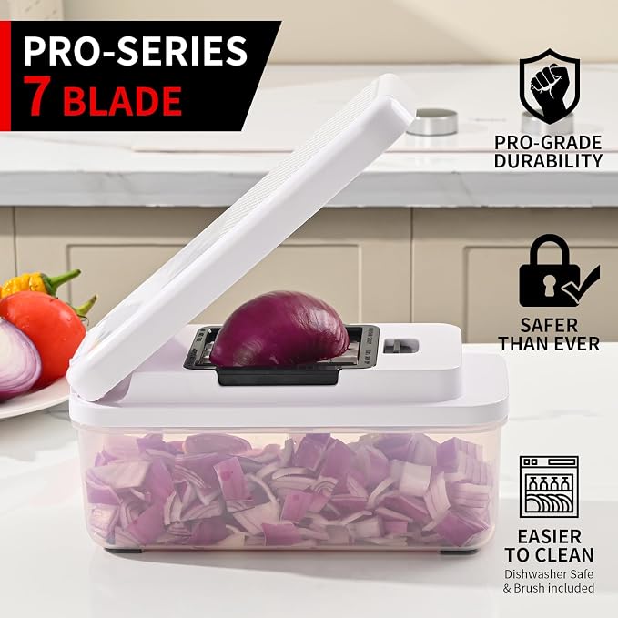 11-in-1 Vegetable Chopper 420 Food-Grade Stainless Steel Blades, 7.2 Cup Container with Colander, BPA & PFAS Free, Dishwasher Safe