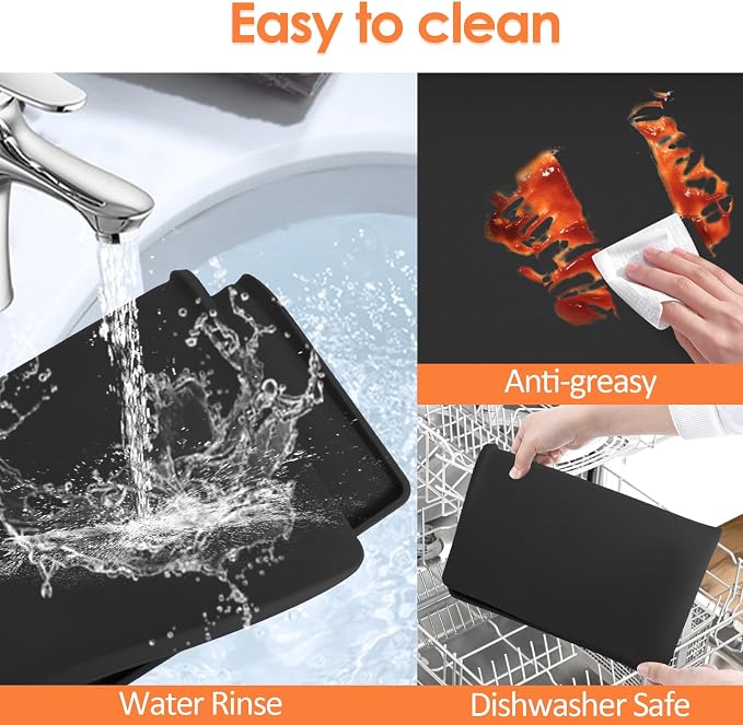 Silicone Coffee Maker Mat with Lip for Countertops, 15.7'' x 11.8'', Black | Multi leak-proof coffee tray for countertop, non-slip silicone mat fits most coffee makers & espresso machines, wipe-clean