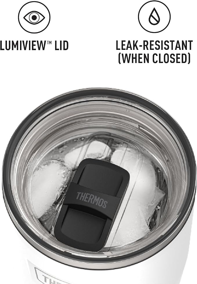 THERMOS Icon Series 24oz Stainless Steel Tumbler with Slide Lock Lid, Leakproof, Fits Cupholder, Dishwasher Safe, Griptec™ Non‑Slip Base, Keeps Drinks Hot 6 Hrs/Cold 22 Hrs, Snow