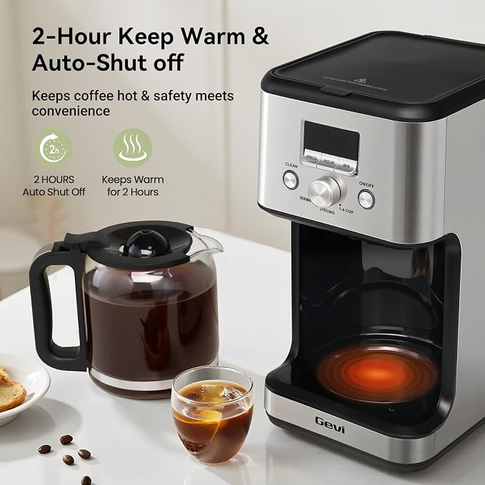 Gevi 14‑Cup Drip Coffee Maker, Programmable With Glass Carafe | Strong Brew Mode, 2H Keep Warm, Pause & Serve, Auto Shut‑Off for Home Office Daily Coffee Brewing