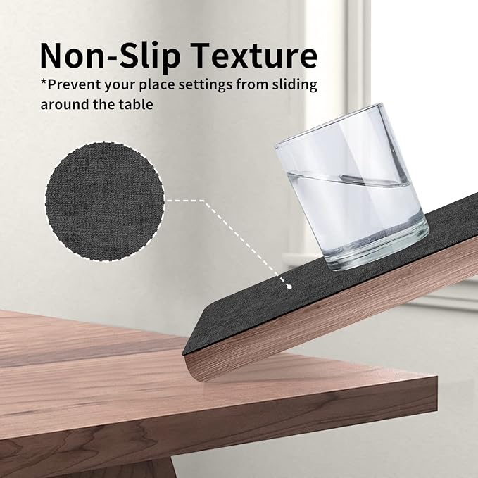 Maxpearl Faux Leather Placemats Set of 8, Easy to Clean, Dark Grey | Waterproof - Heat Resistant - Non Slip - Wipe Clean Dining Table Place Mats, Suitable for Indoor & Outdoor Use, 17''×12''
