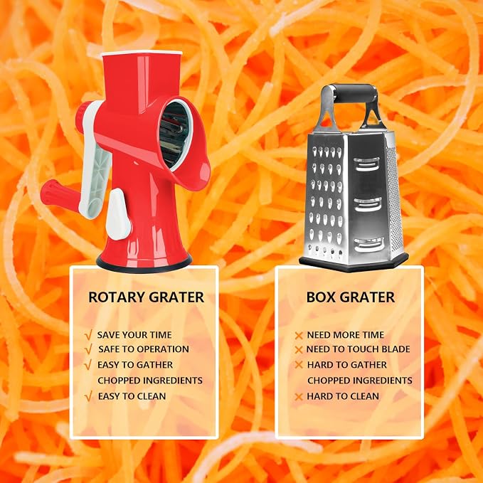 Rotary Cheese Grater with Handle-Versatile Cheese Grater | Non Slip Suction Base,Cheese Shredder&Food Slicer for Cheese,Carrots,Cucumbers,Nuts Compact&Easy Clean Kitchen Kitchen Tool